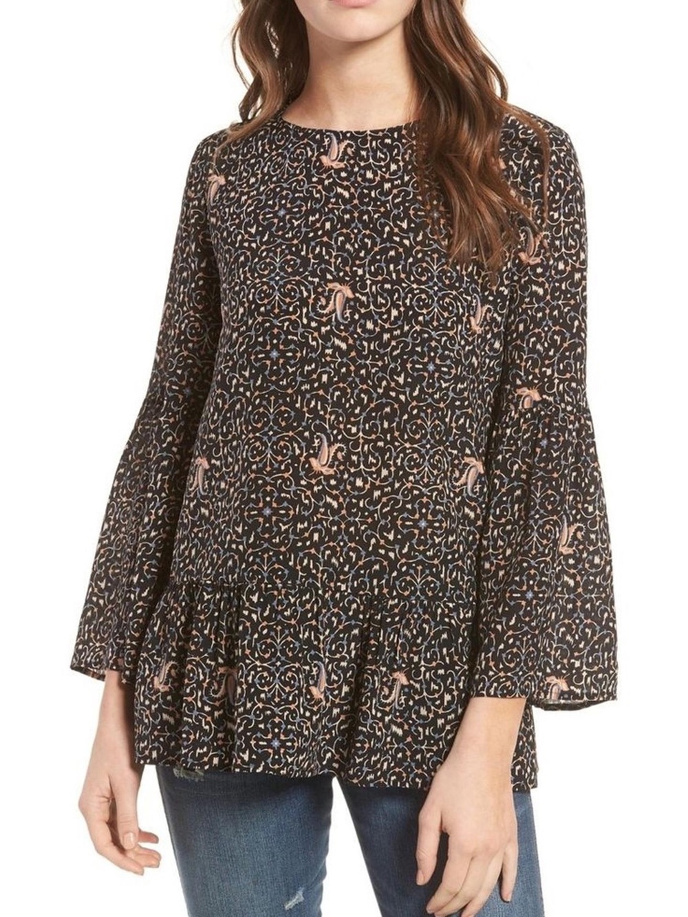 Madewell 100% Silk Bell Sleeve Peplum Blouse